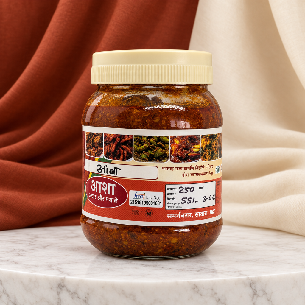 आशा फूड आणि मसाला आंब्याचे लोणचे, नैसर्गिक घटकांनी बनवलेले, कृत्रिम चव नाही, 250 ग्रॅमचा पॅक