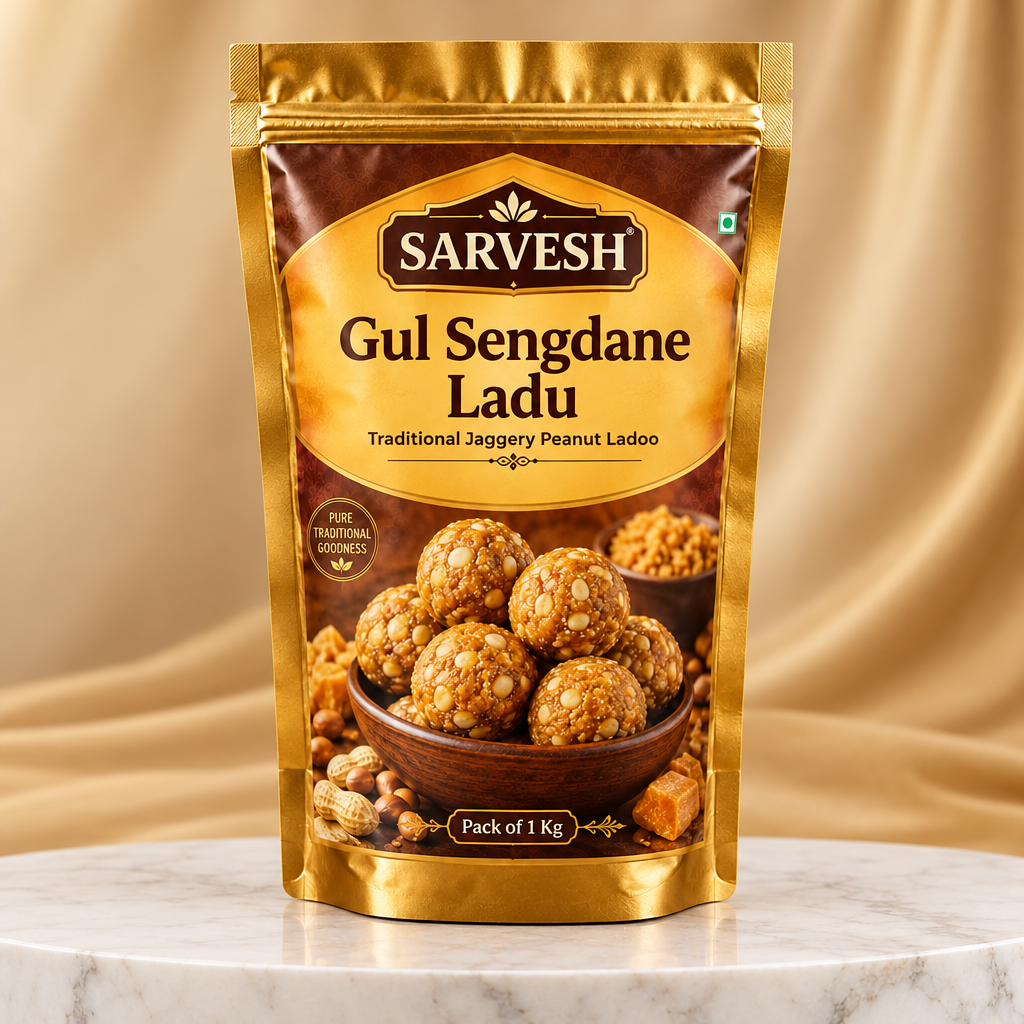SARVESH Gul Sengdane Ladu Pack Of 1kg Traditional Jaggery Peanut Ladoo Sweet Nutty Flavour Energy Snack