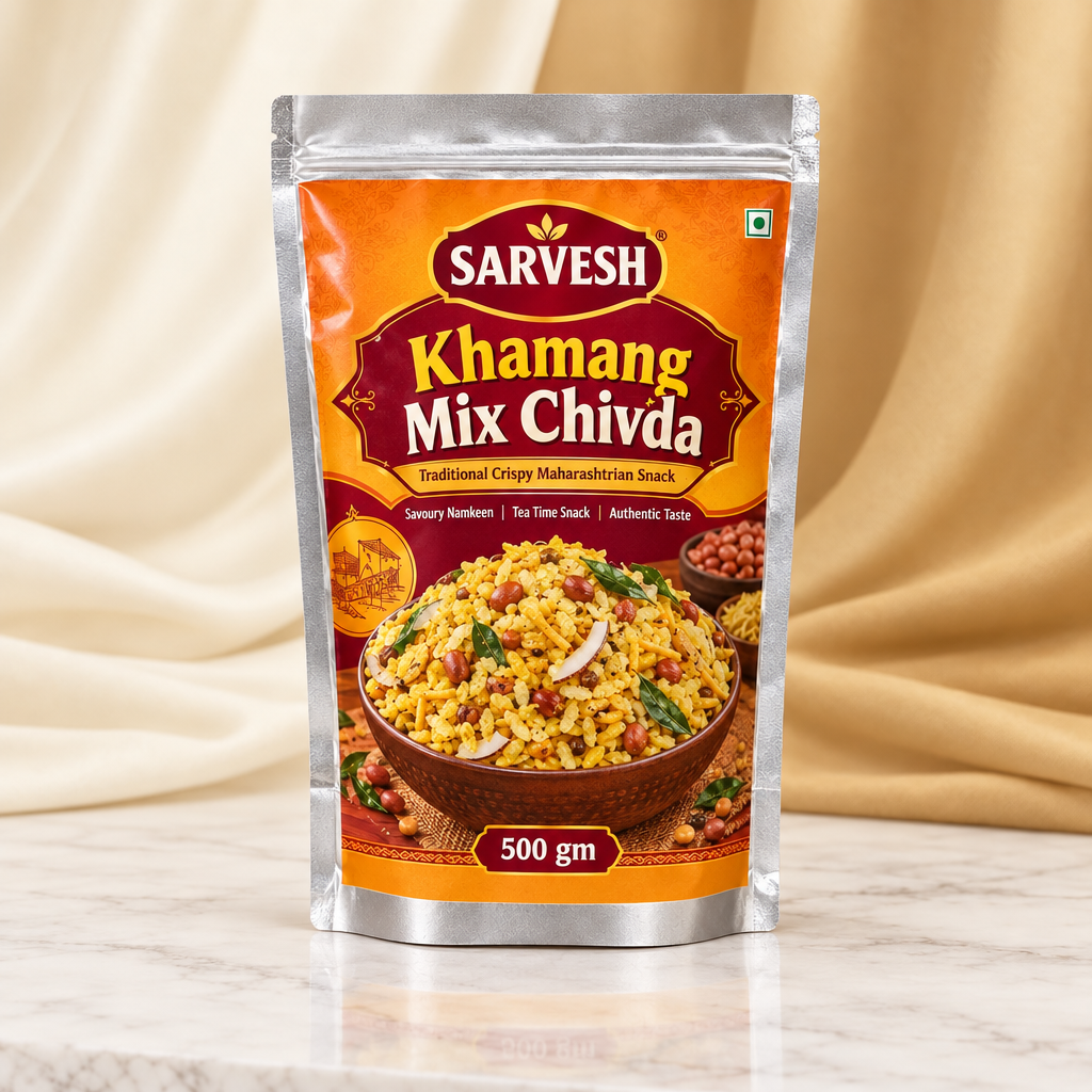 SARVESH Khamang Mix Chivda Pack Of 500gm Traditional Crispy Maharashtrian Snack Savoury Namkeen Tea Time Snack Authentic Taste