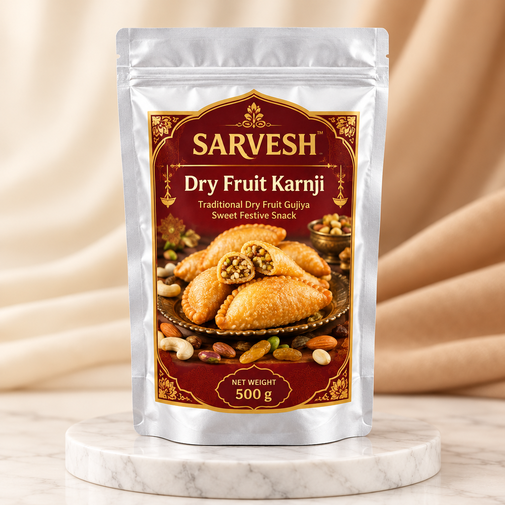 SARVESH Dry Fruite Karnji Pack Of 500gm Traditional Dry Fruit Gujiya Sweet Festive Snack Rich Flavour