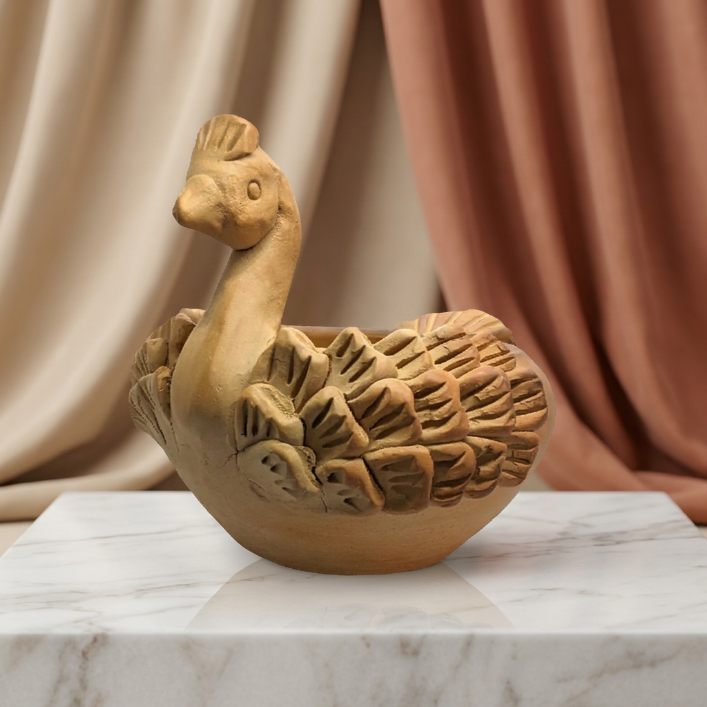 SANKET Teracotta, Pen Stand Peacock Design, Made By Natural Soil, Local Craftsmanship, Pack Of 1
