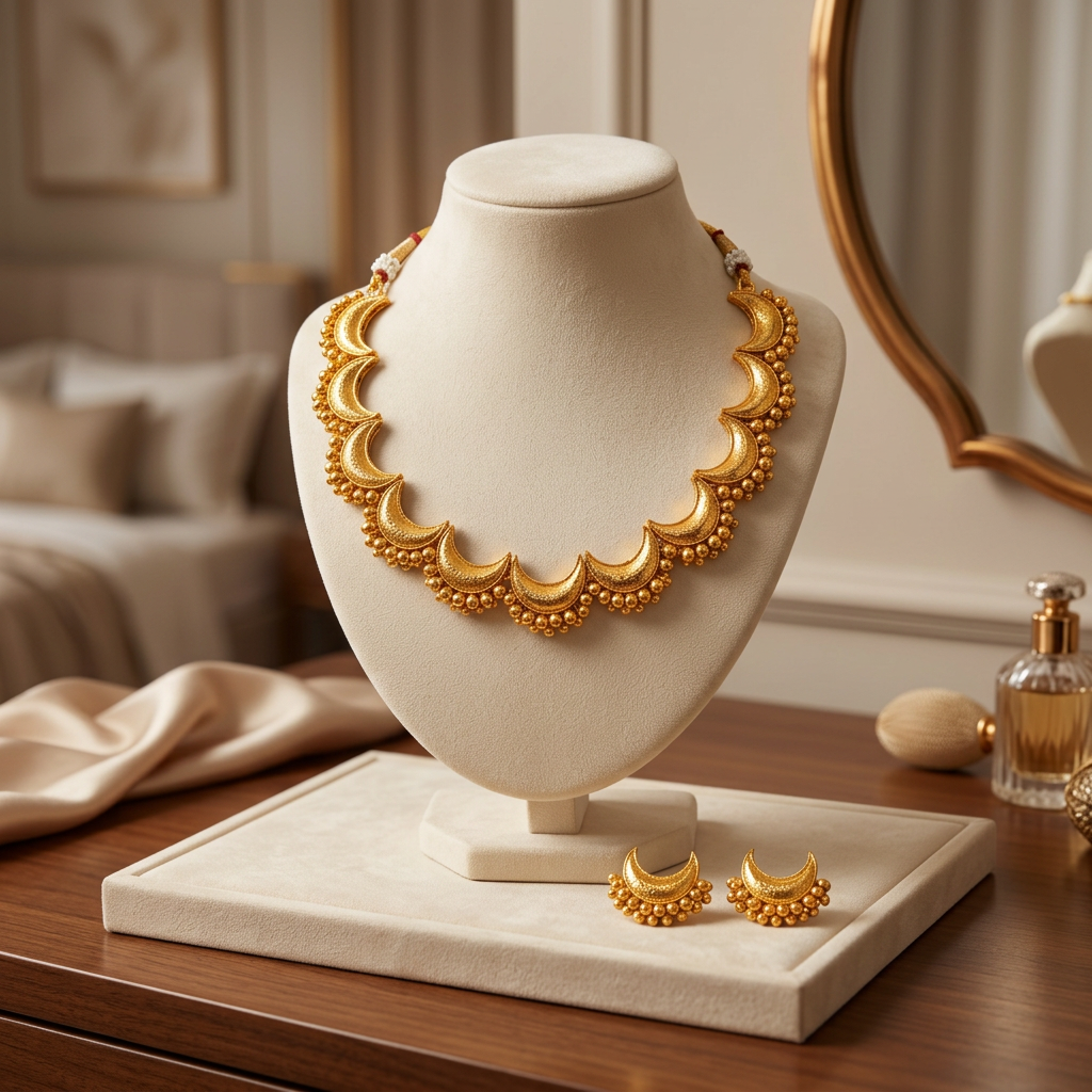 SN HANDMADE JEWELLERY Handmade Chandrakor Necklace Set Artificial Jewellery Pack of 1 Set Traditional Crescent Pearl Elegant Lightweight Cultural Festive Wedding Wear Artisan Crafted Design