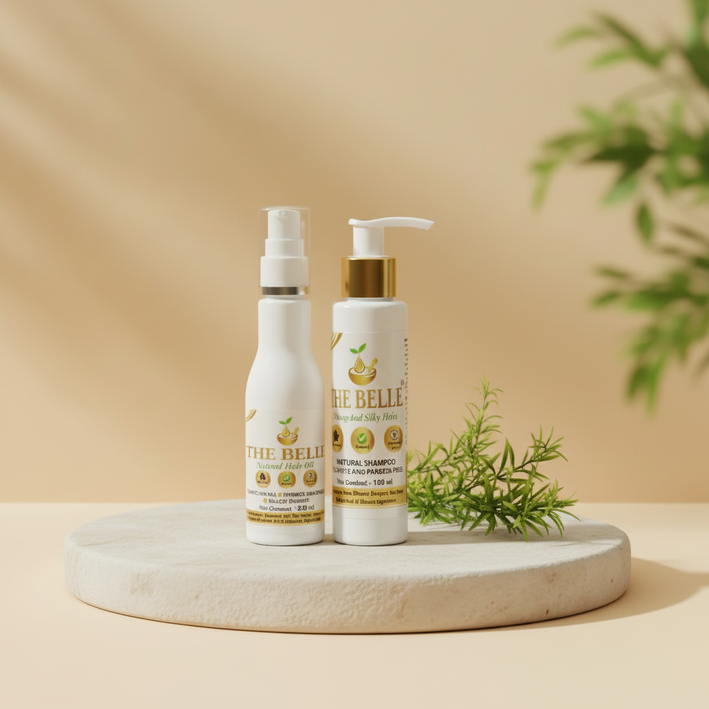 THE BELLE Hair Oil and Shampoo Combo Pack Of 100ml Herbal Daily Hair Care Nourishing Cleansing Healthy Looking Hair Premium Care