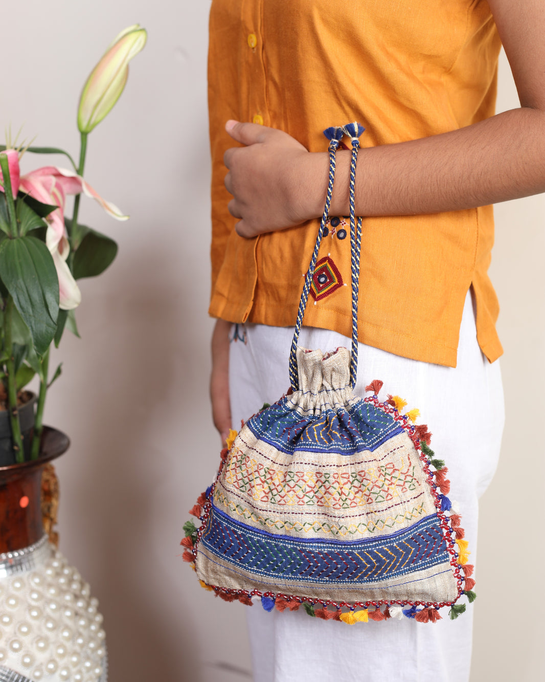PENO Silk Potli Bag 1 Pack Of 1 Item Handcrafted Banjara Silk Potli Traditional Textile Colourful Artisan Gifting