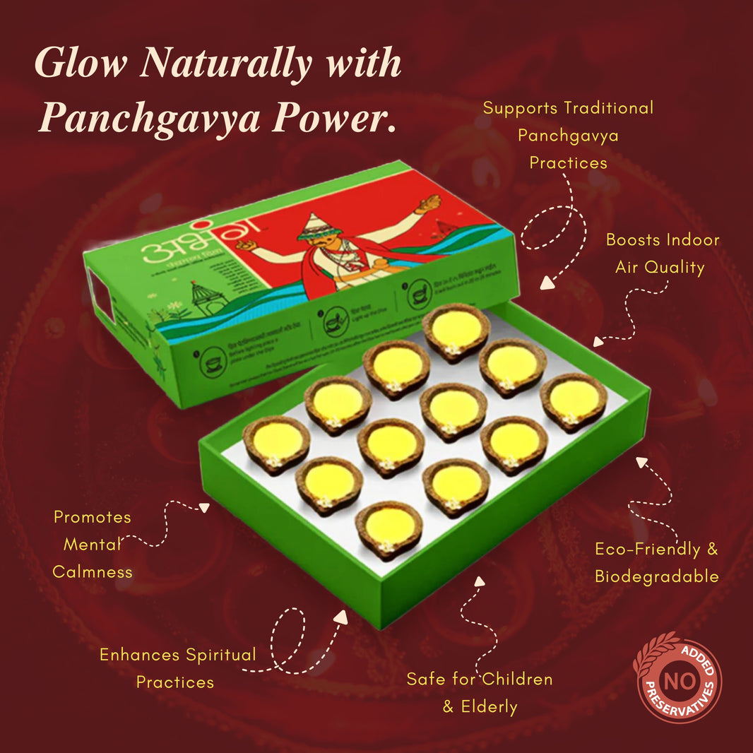 ABHANG Panchgavya Diya, Charcoal Free, Long Lasting Natural Fragrance, Made By Cow Dung, No Artificial Essence, Pack of 12 diyas