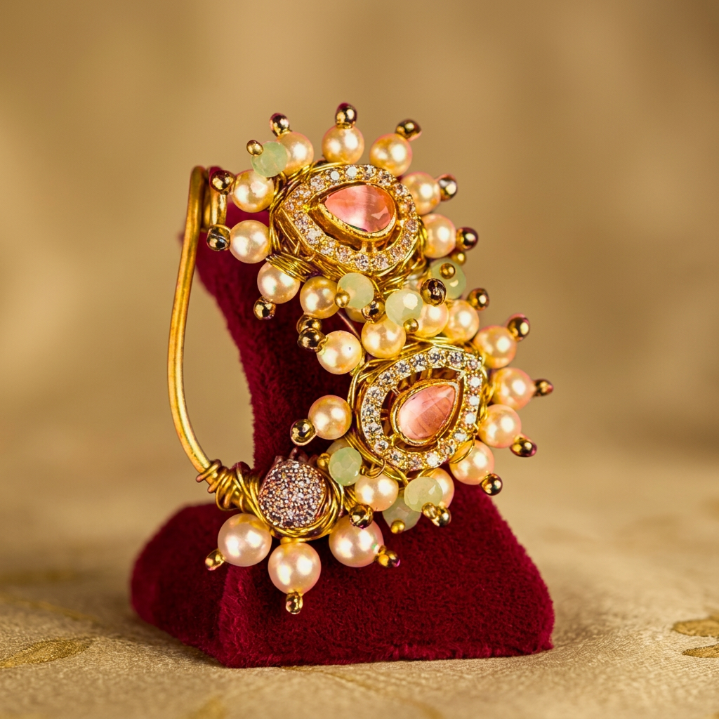 Atharva Creation, –, Bridal Stones Nath, Handmade, Pack Of 1 Piece