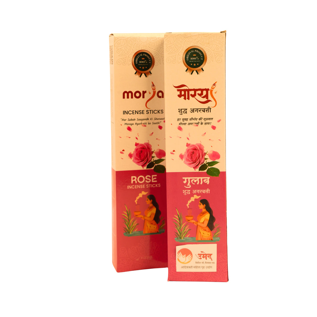 MORAYA Pure Agarbatti – Gulab, Kasturi, Champa & Chandan - Natural, 100% pure, No camical, No artificial color 60 Sticks