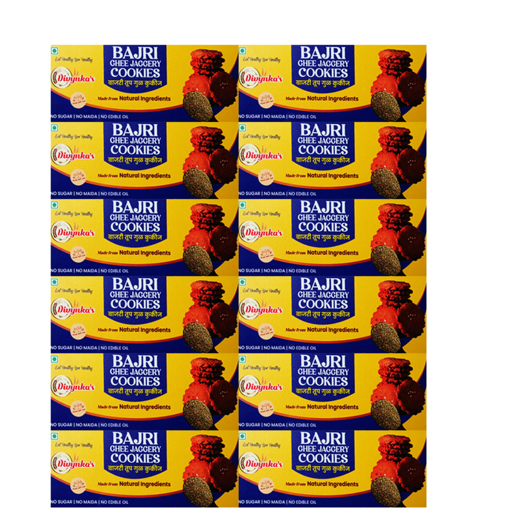 DIVYNKA Bajri Cookies – Handcrafted Cookies with Natural Jaggery, Pack of 12, No Maida, No Artificial colour, Pack of 100 gm
