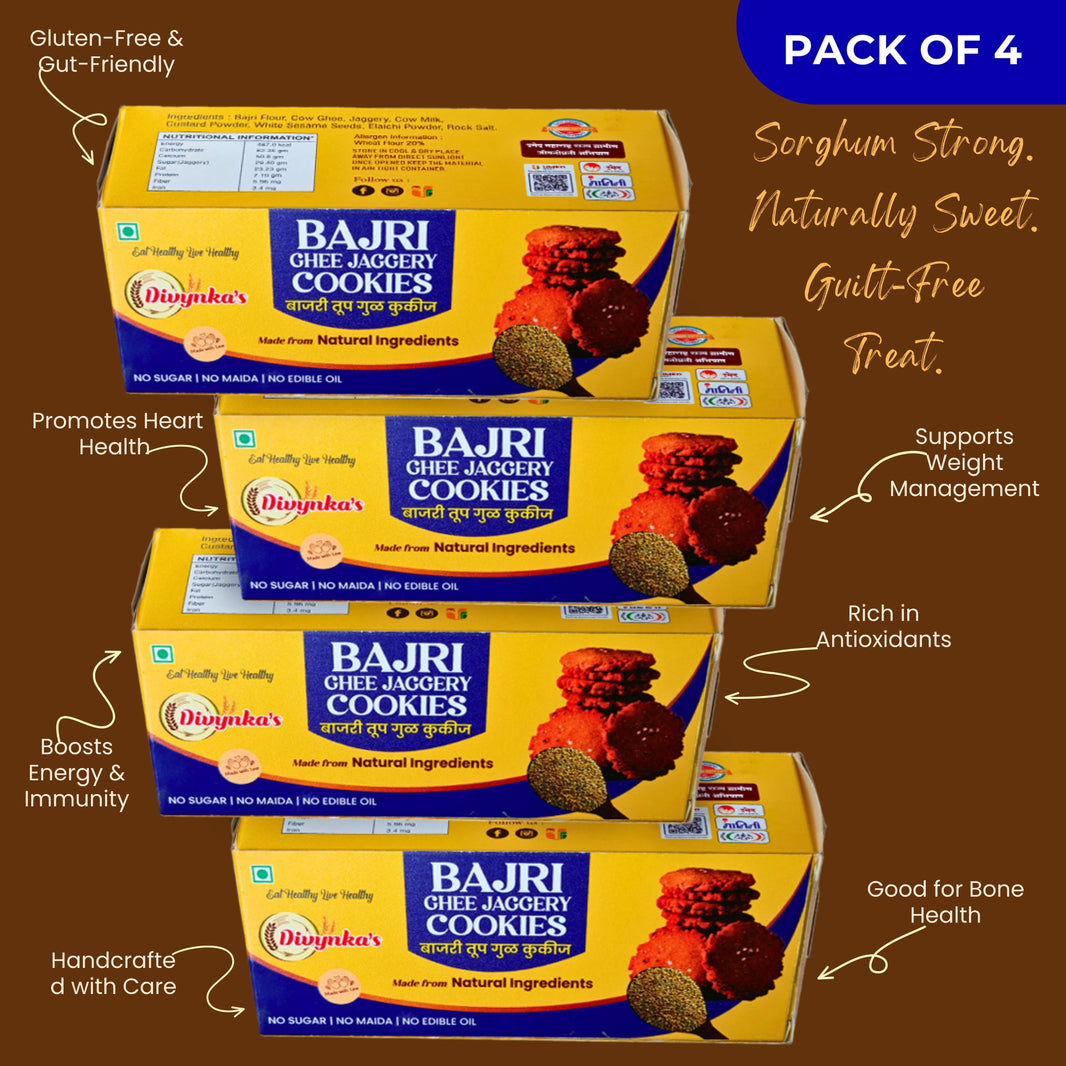 DIVYNKA Bajri Cookies – Handcrafted Cookies with Natural Jaggery, Pack of 4, No Maida, No Artificial colour, Pack of 100 gm