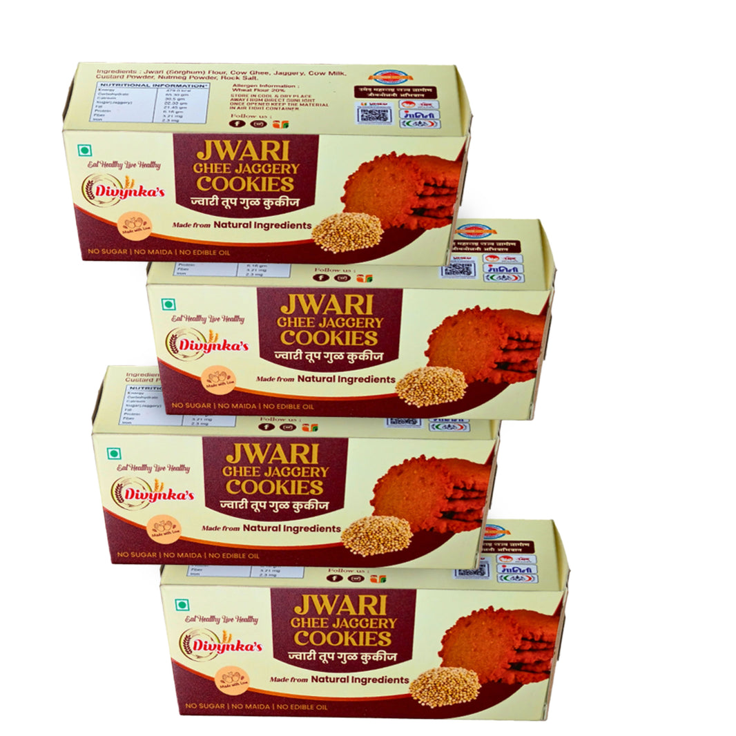 DIVYNKA Jawari Cookies – Healthy, Pack of 4, Handcrafted Cookies with Organic Jaggery, No Maida, No Artificial colour, Pack of 100 gm