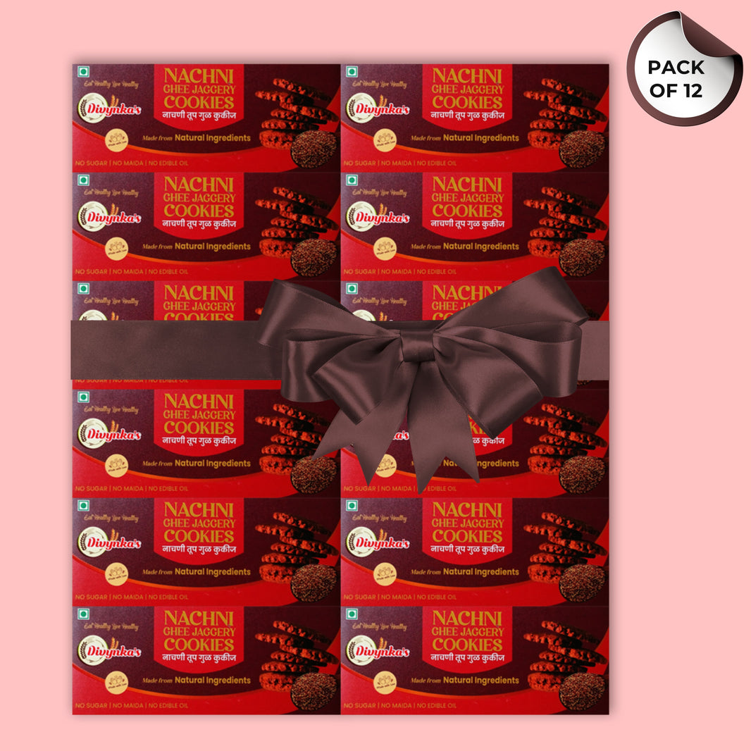 DIVYNKA Hand-made Nachani Cookies, Pack of 12, Made by Organic Jaggery, No Maida, No Artificial colour, Pack of 100 gm