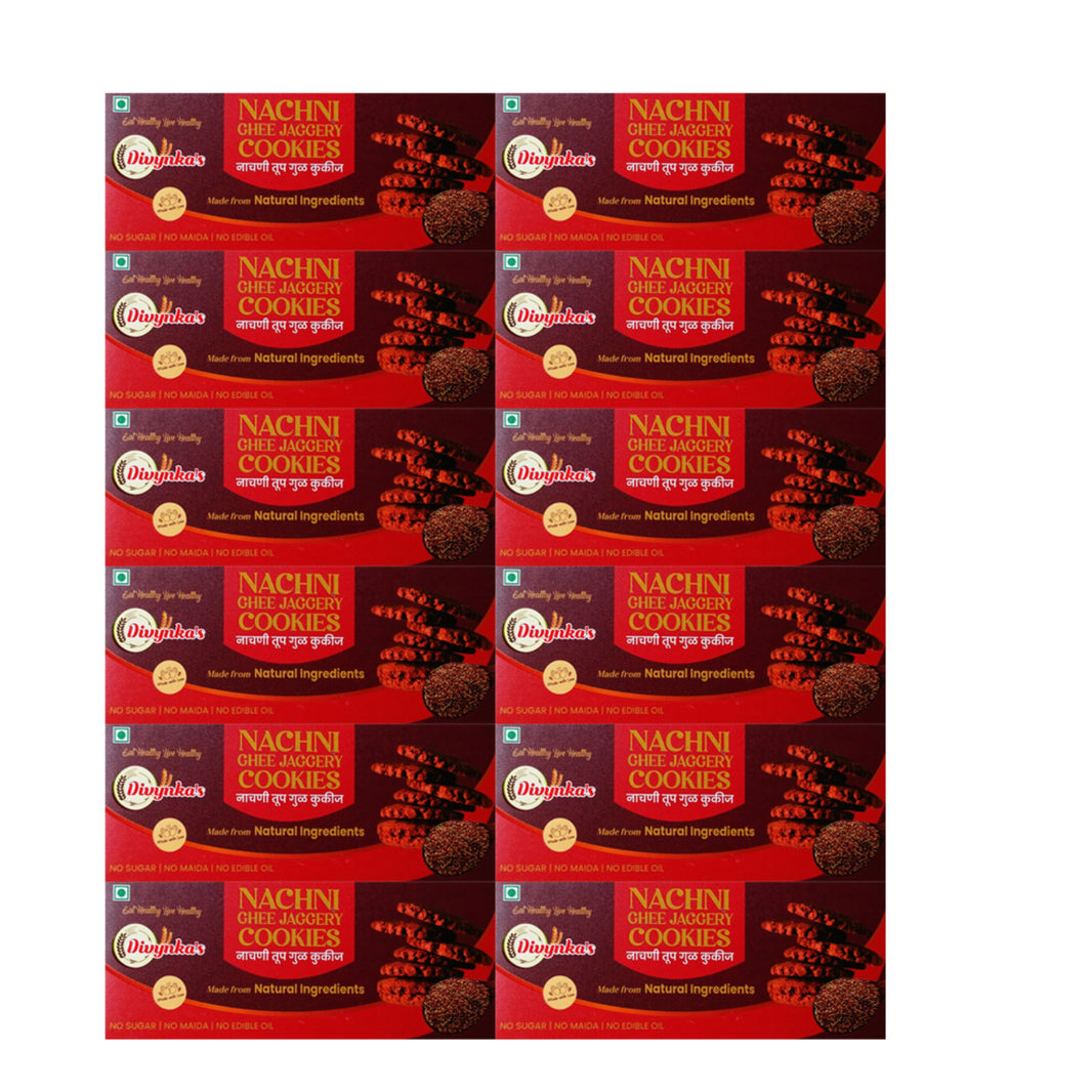 DIVYNKA Hand-made Nachani Cookies, Pack of 12, Made by Organic Jaggery, No Maida, No Artificial colour, Pack of 100 gm