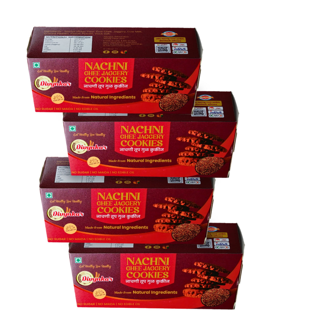 DIVYNKA Hand-made Nachani Cookies, Pack of 4, Made by Natural Jaggery, No Maida, No Artificial colour, Pack of 100 gm