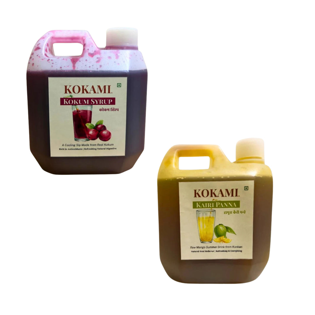 KOKAMI Kokum Sharbat And Kairi Panhe Combo Traditional Konkan Summer Drinks Natural Cooling Refreshing Beverage Handcrafted By Durgalaxmi SHG Pack Of 500ml Each