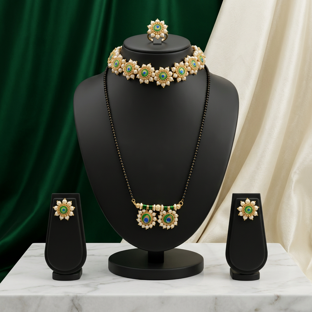 EKTA HANDMADE JEWELLERY Handmade Morpis Har Artificial Necklace Set Pack of 1 Piece Traditional Elegant Lightweight Pearl Crafted Cultural Premium Festive Wear Design