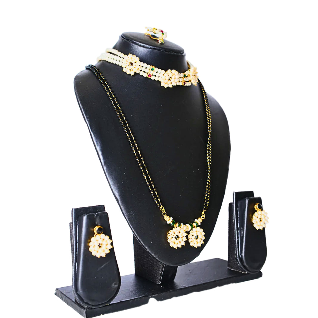 EKTA HANDMADE JEWELLERY Handmade Phulchinchpeti Mangalsutra Artificial Necklace Pack of 1 Piece Traditional Floral Elegant Lightweight Cultural Beaded Durable Artisan Crafted Festive Daily Wear Design