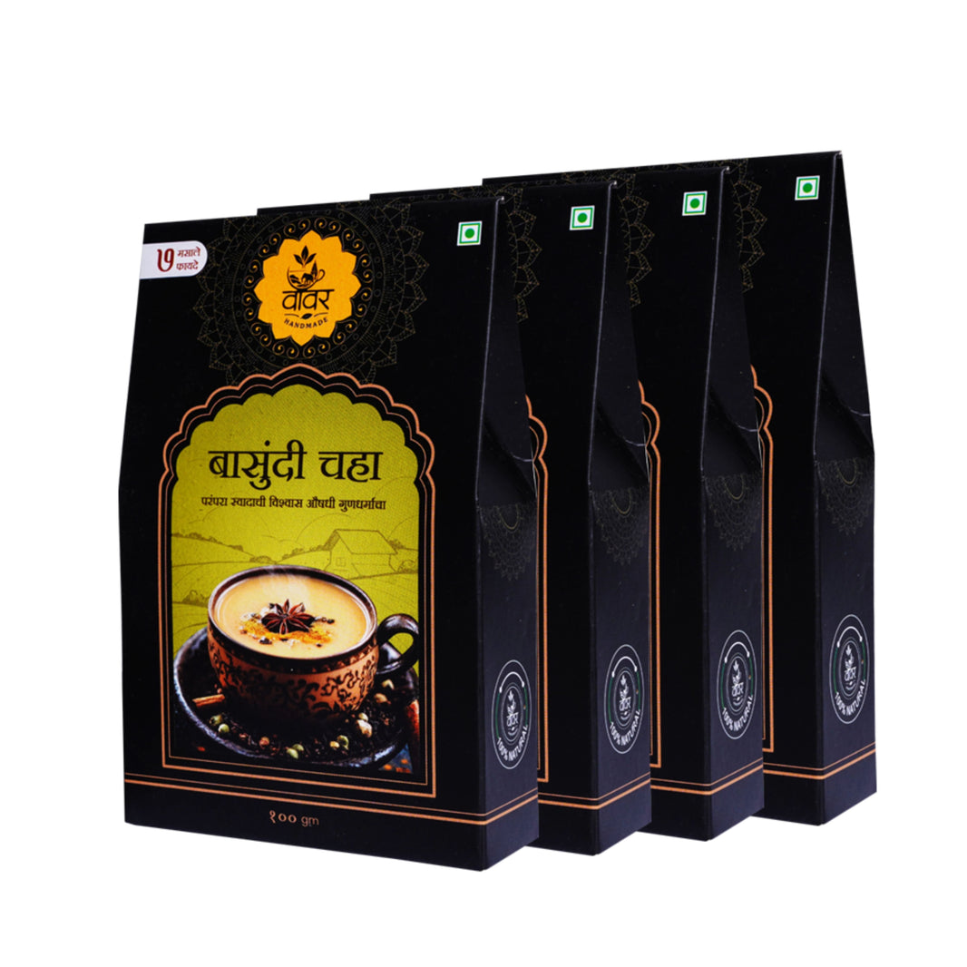 VAVAR Basundi Chaha – Combo Pack of 4, Authentic Basundi Tea Rich in Vitamin A & C | Jijamata SHG, 100g Each