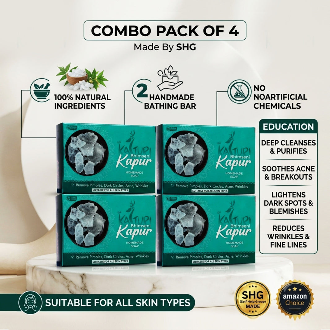 KASTURI Bhimsen Kapoor Soap Handmade Bathing Bar Natural Ingredients No Artificial Chemicals Paraben Free Sulphate Free Gentle Skin Care Pack of 4