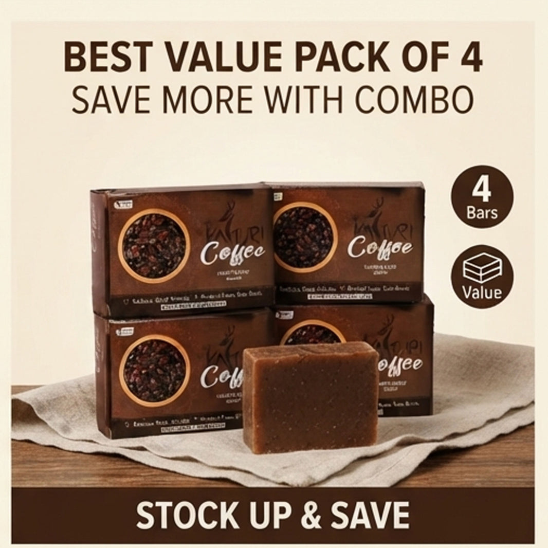 KASTURI Coffee Soap Combo Pack Handmade Bathing Bars Natural Ingredients No Artificial Chemicals Paraben Free Sulphate Free Refreshing Skin Care Pack of 4