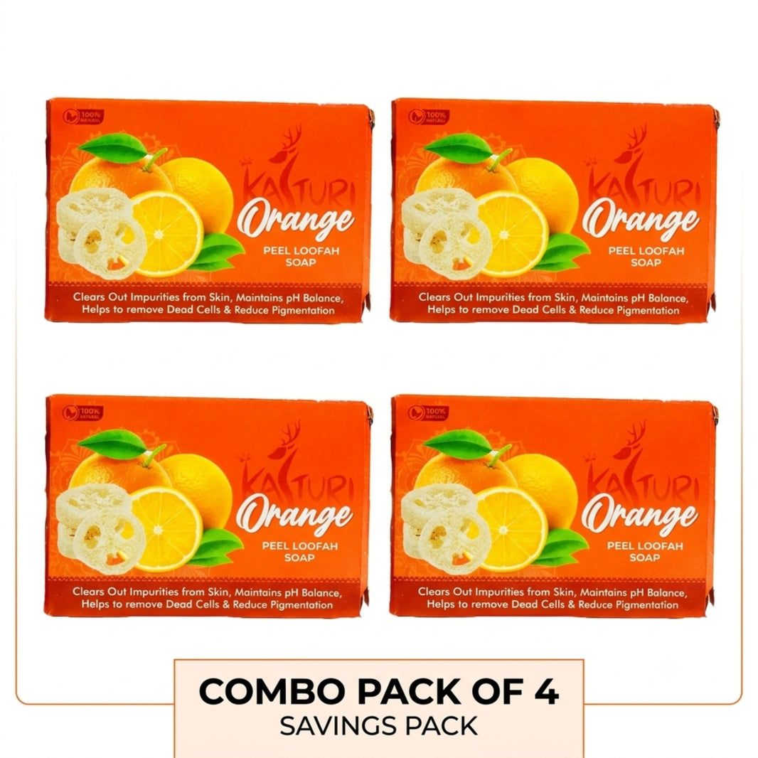 KASTURI Orange Peel Herbal Soap Handmade Exfoliating Cleanser Natural Ingredients No Artificial Chemicals Pack of 4