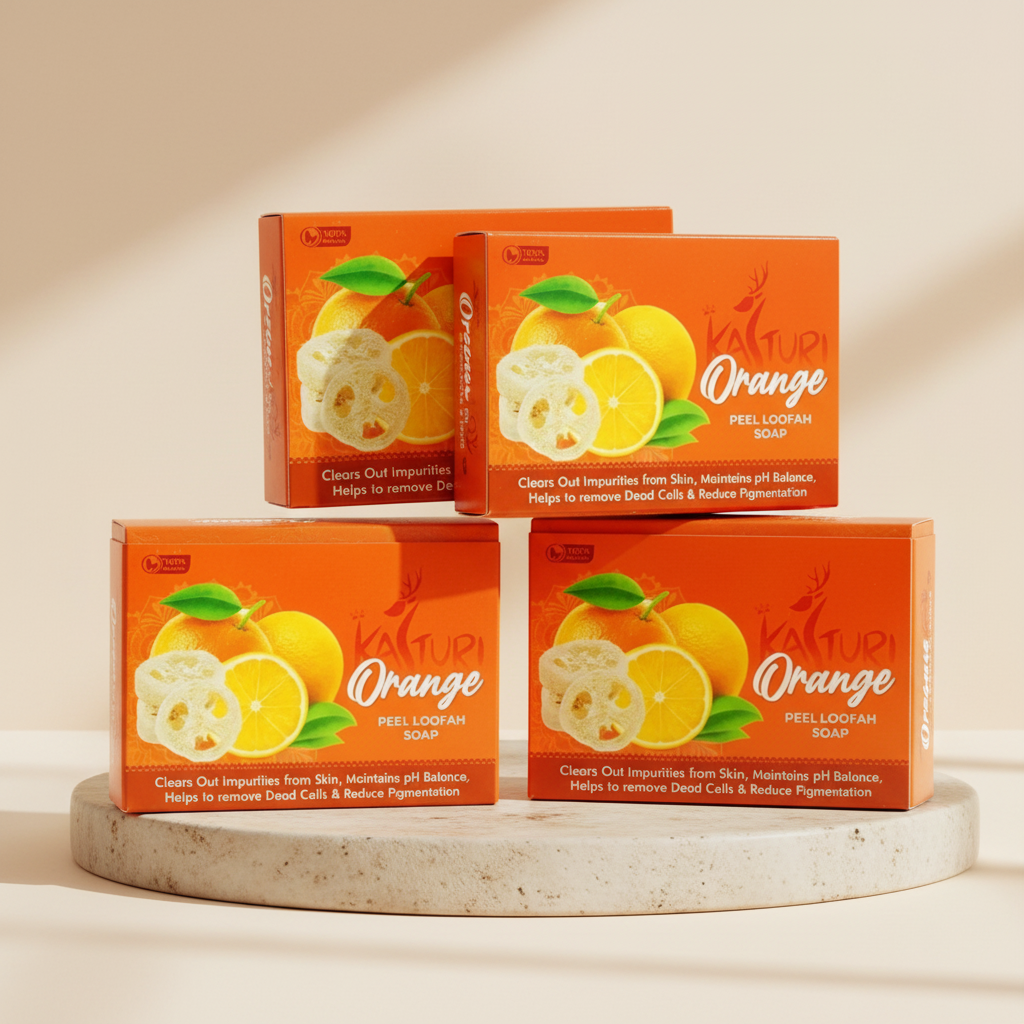 KASTURI Orange Peel Herbal Soap Handmade Exfoliating Cleanser Natural Ingredients No Artificial Chemicals Pack of 4