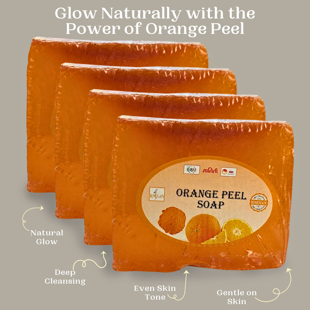 KASTURI Soap, Orange peel, Pack of 4, Made By Natural Ingredients, No Artificial Chemical, Homemade Soap, Paraben Free, Sulphate Free, 100 gm each