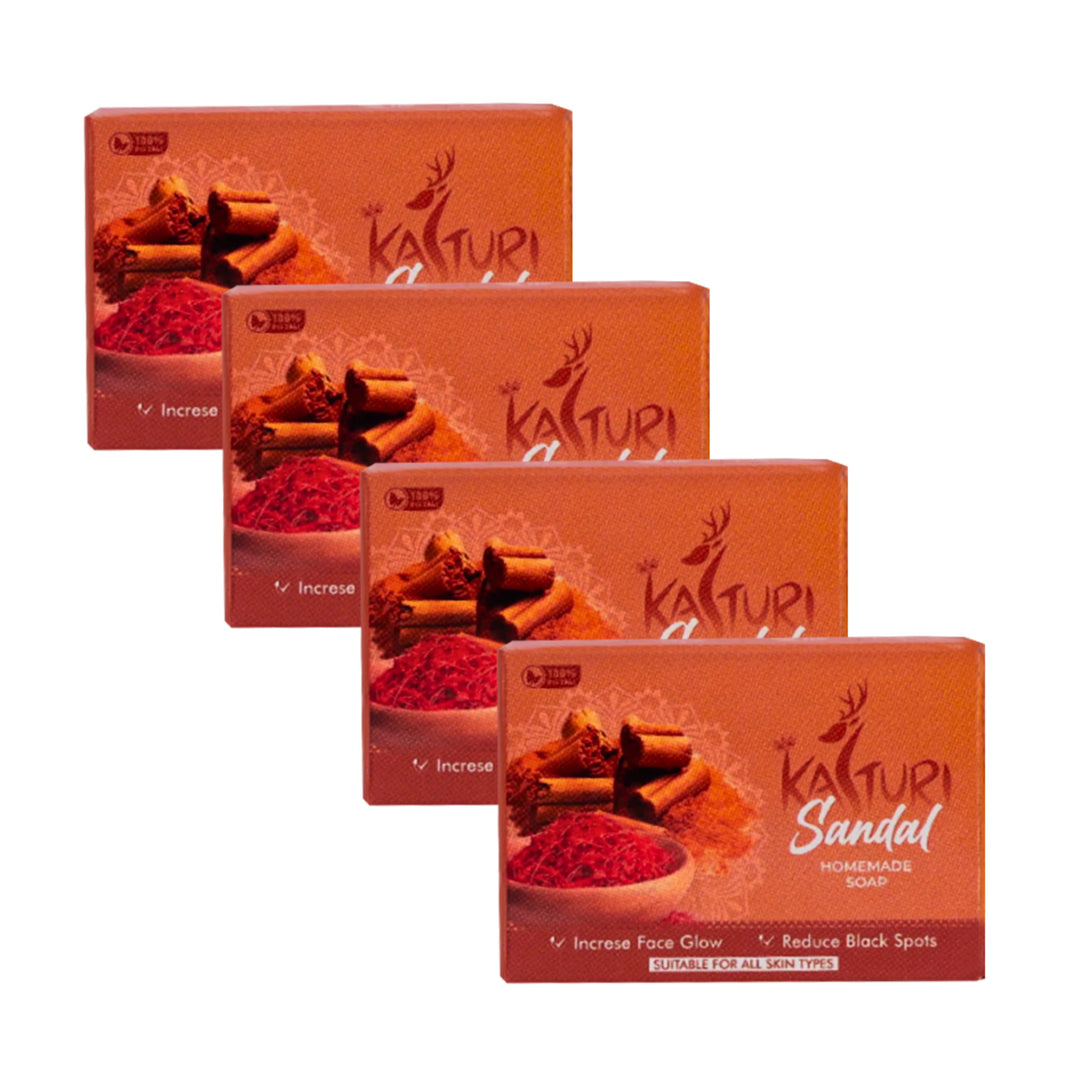 KASTURI Soap, Sandalwood, Pack of 4, Made By Natural Ingredients, No Artificial Chemical, Homemade Soap, Paraben Free, Sulphate Free, 100 gms each