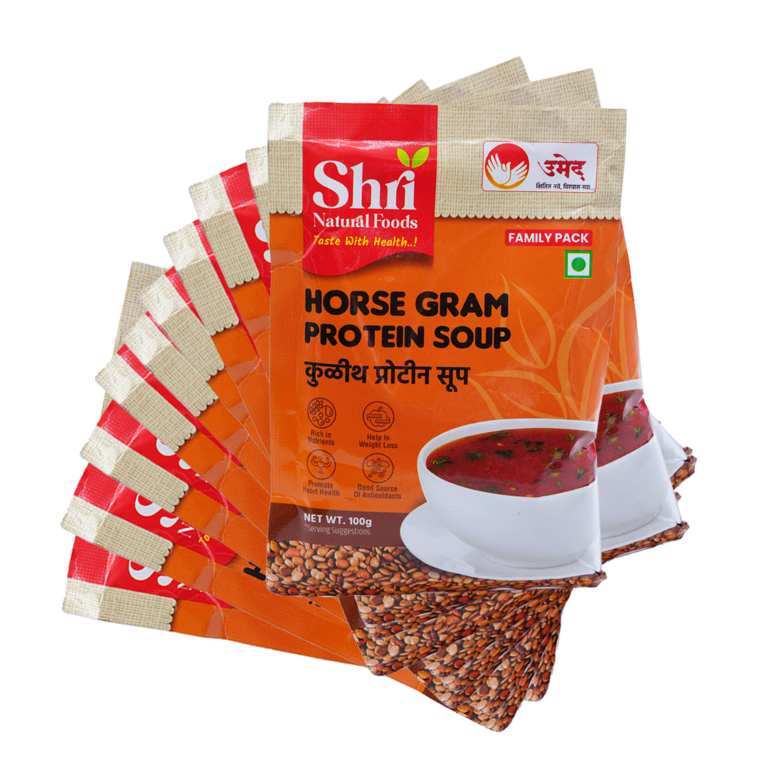 Shri Natural Food, Kulith (Horsegram) Protien Soup, Pack of 10, Instant, Natural Ingredients, Healthy & Tasty, No Artificial Chemical, Pack Of 100 Gm