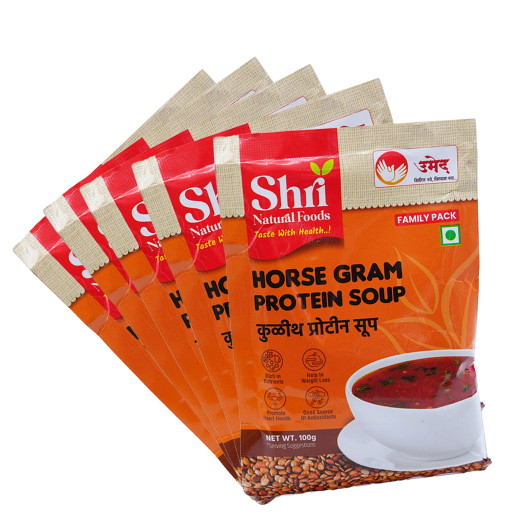Shri Natural Food, Kulith (Horsegram) Protien Soup, Pack of 5, Instant, Natural Ingredients, Healthy & Tasty, No Artificial Chemical, Pack Of 100 Gm