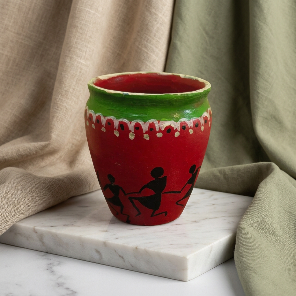 Nav Tejaswini Warli Unit FPO, Flower Pot, Handpainted Terracotta, Pack of 1,