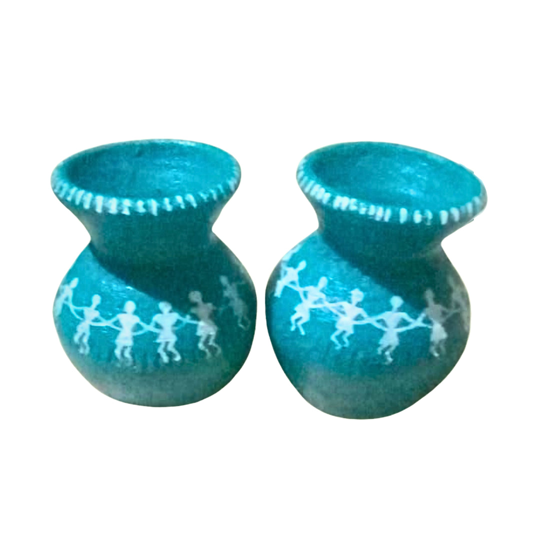 NAV TEJASWINI Handmade Flower Pot Pack of 2 Terracotta Handpainted Warli Design Eco Friendly Durable Rustic Decorative Indoor Outdoor Garden Planter