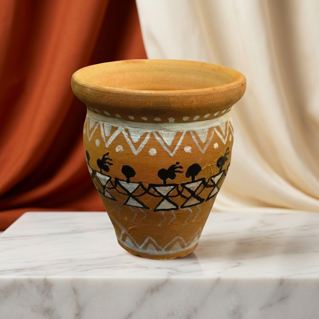 Nav Tejaswini Warli Unit FPO, Kullad Clay Cup, Handmade Warli Painted, Pack of 1,
