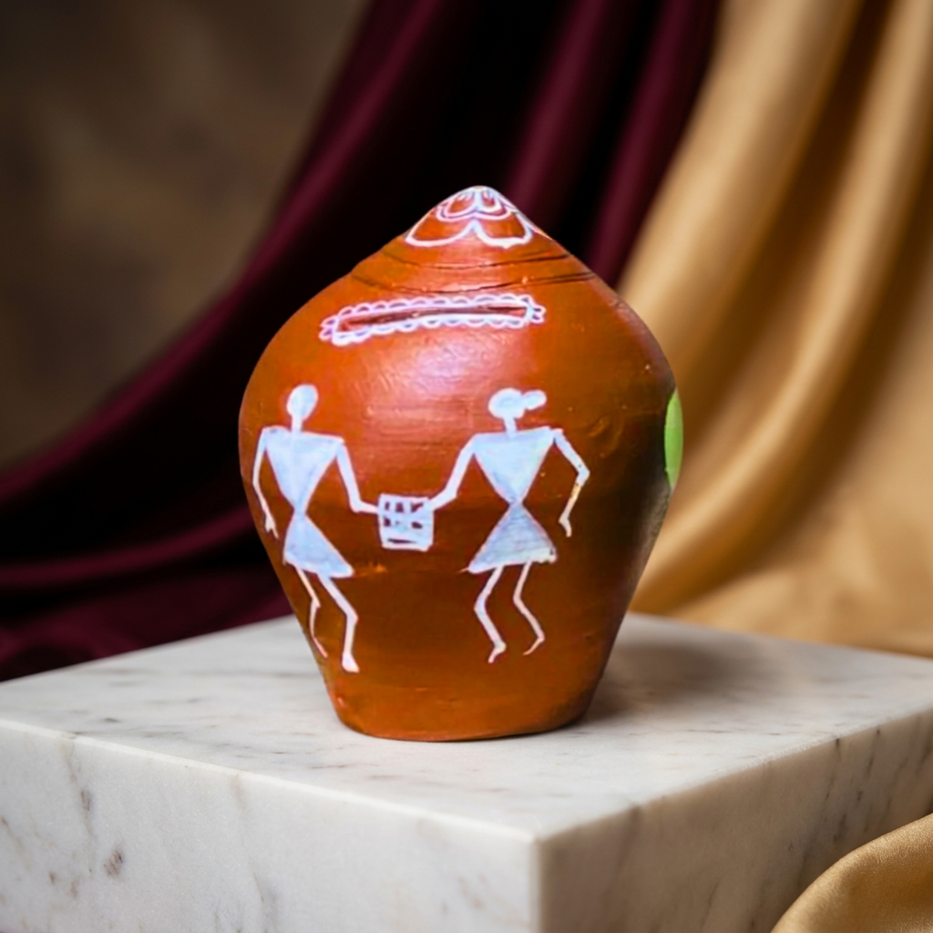 Nav Tejaswini Warli Unit FPO, Money Bank, Handcrafted Tribal Art, Pack of 1,