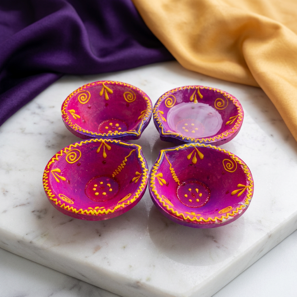 PRAGATI Traditional Earthen Diwali Clay Diya Handcrafted Lamp Made from Natural Soil Festive Pooja Lighting Pack of 4 Pieces