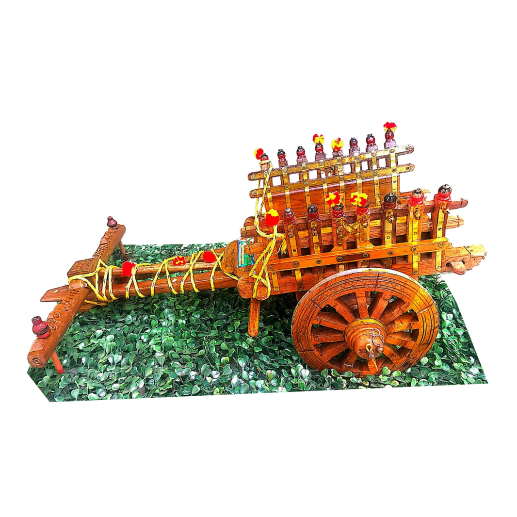 SANDAN VALLY Big Bull Cart Handcrafted Copper Accessories Premium Large Wooden Showpiece 1500 g