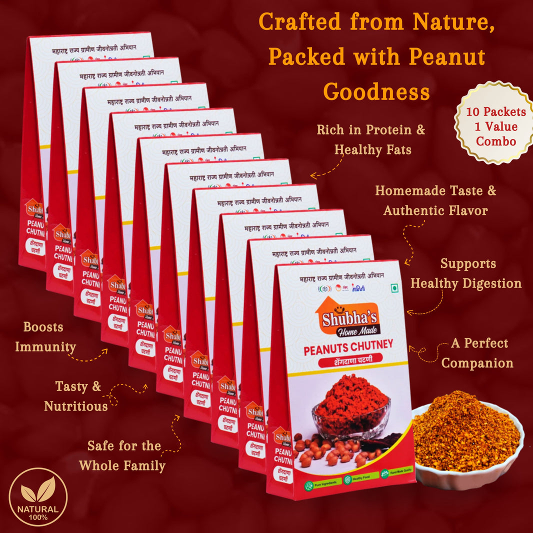 Shubhas Home Made, Shengdana Chutney, Pack of 10, Vitahi SHG, Natural Ingredients, No Artificial Essence, Pack of 100 gm