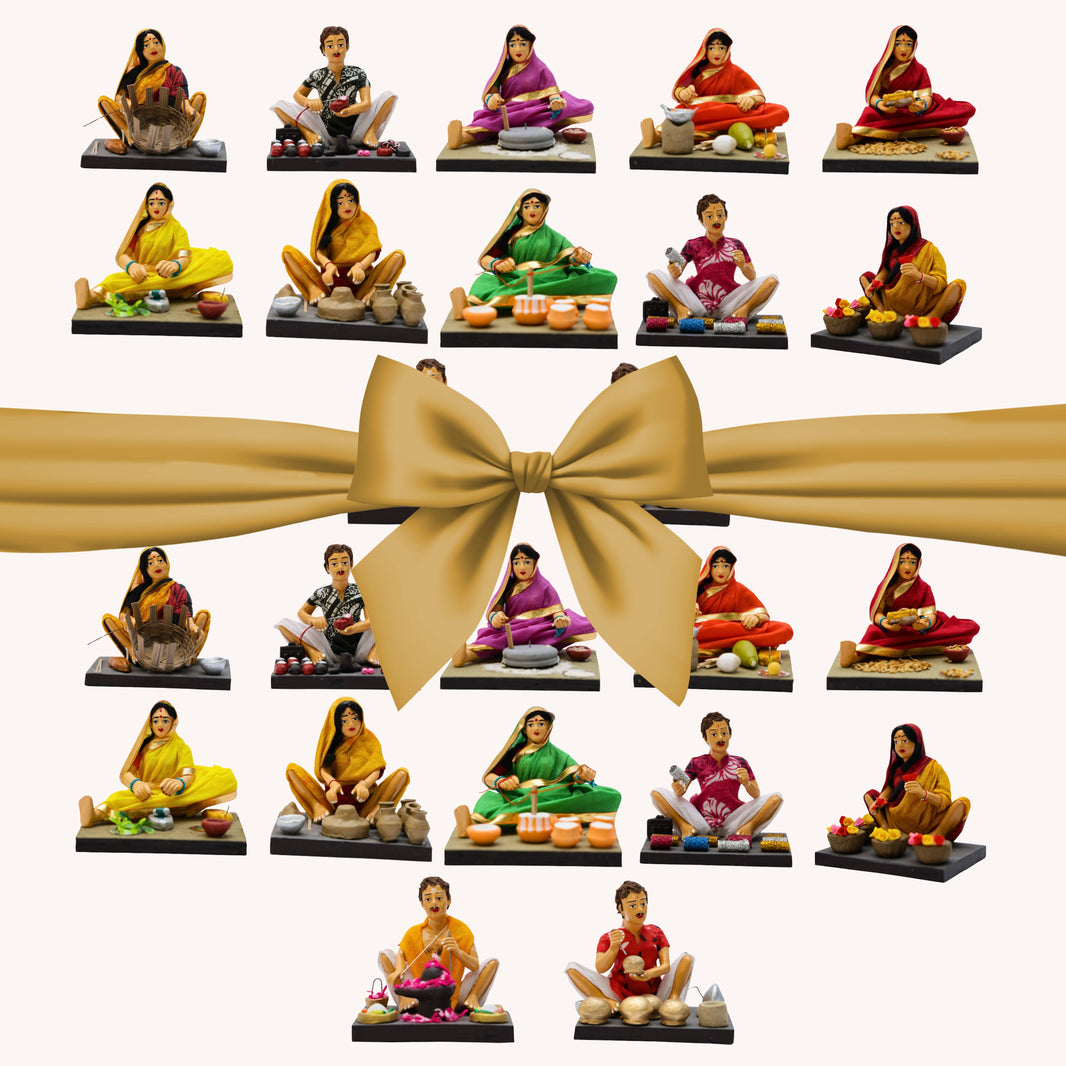 Pragati Combo Set of 3 - Bhajani, Warkari & Bara Balutedar Set – Clay Statues Made from Natural Soil – Empower Rural Women – UmedMart