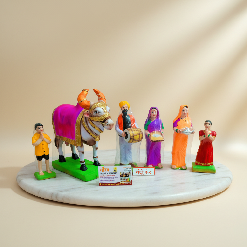 SADARAM Earthen Nandi Bhajan Set Handcrafted Clay Figurines Depicting Devotional Village Tradition by SHG Women Pack of 1