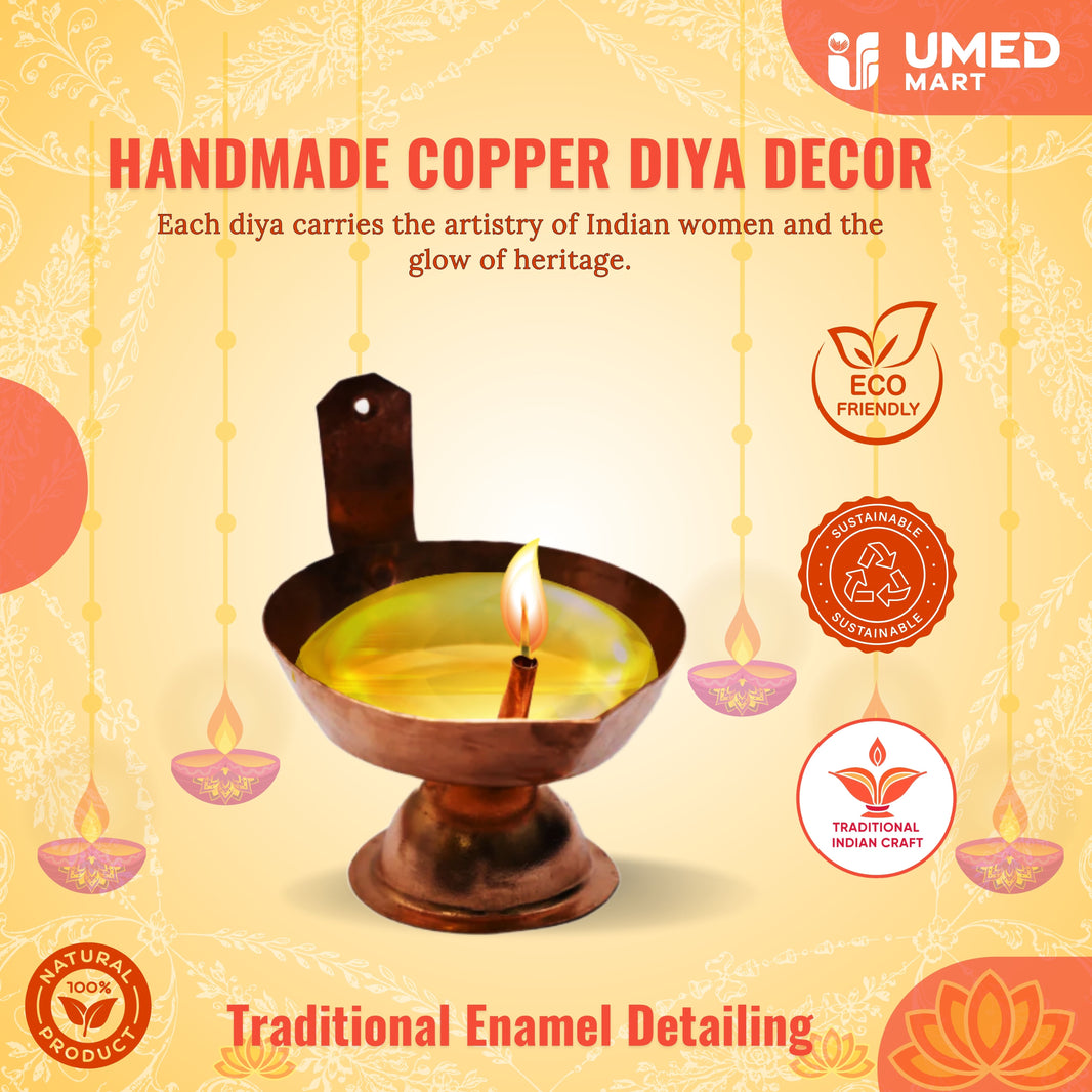 PRAGATI MAHILA, Copper Diya Decor, Local Craftsmanship, Pack of 1 no, Size no 2