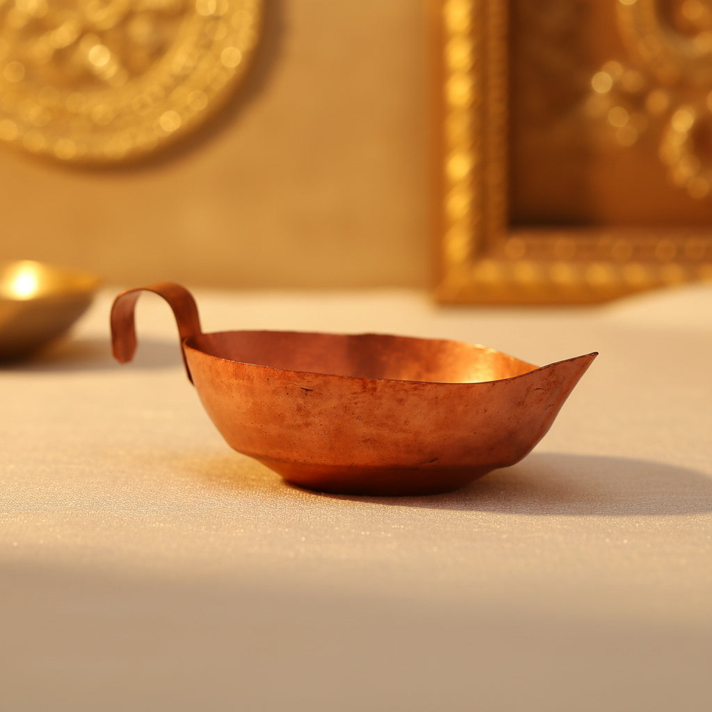Copper Diya Decor (Medium) – Handmade Meena Work Lamp by Pragati Mahila SHG Jalgaon (Pack of 1)