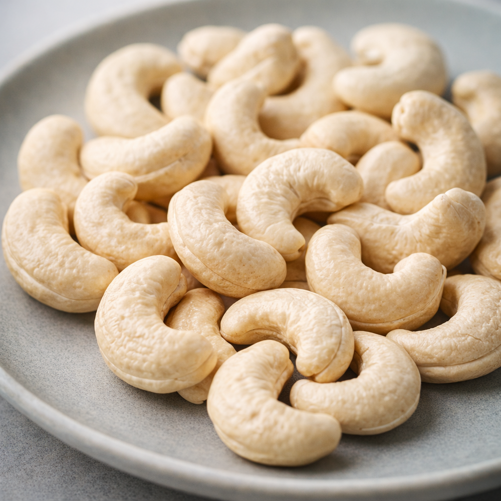 Cashews on a gray plate