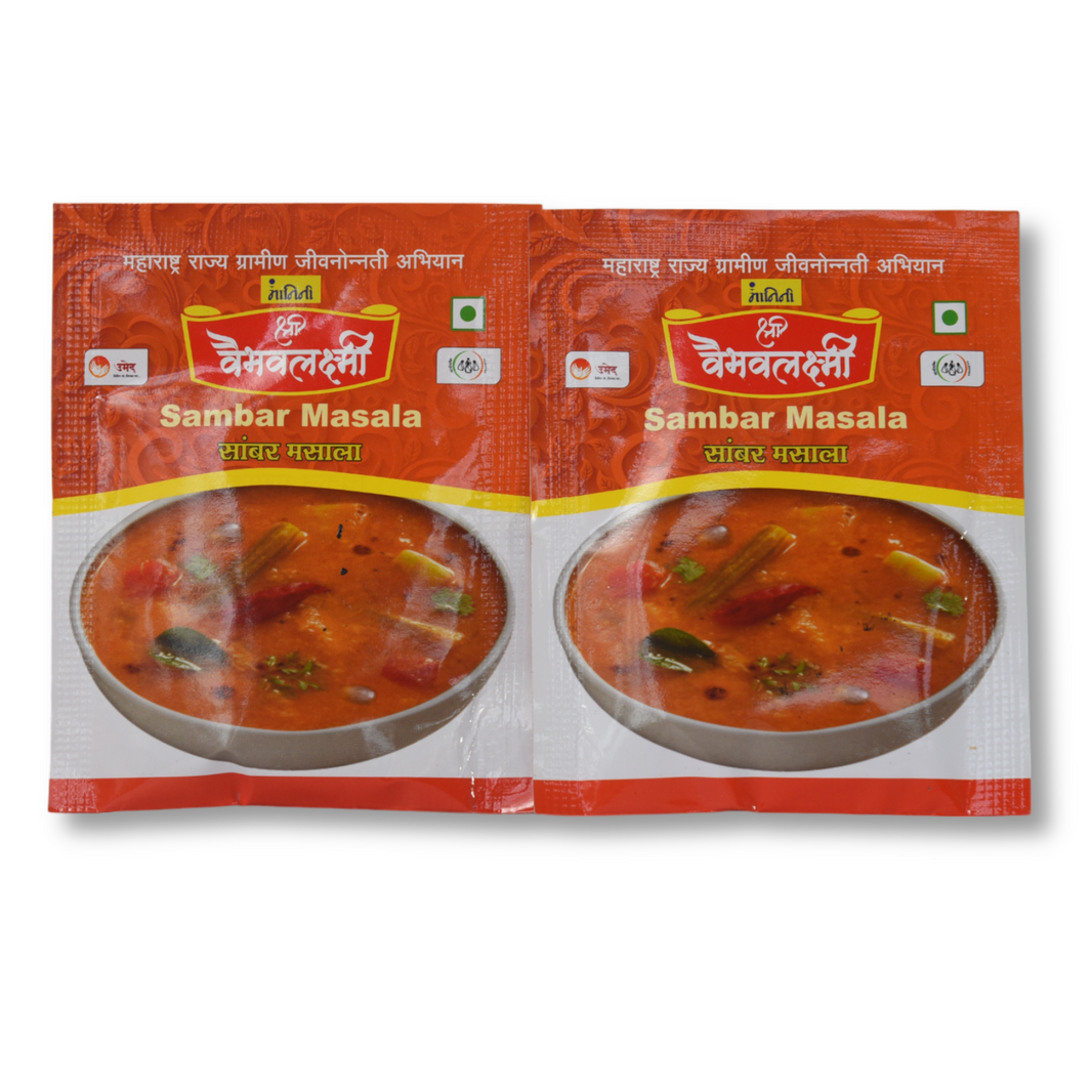 वैभवलक्ष्मी फूड्स, सांभर पावडर, नैसर्गिक घटकांनी बनवलेले, कोणतेही कृत्रिम रसायन नाही, 10 ग्रॅमचा पॅक