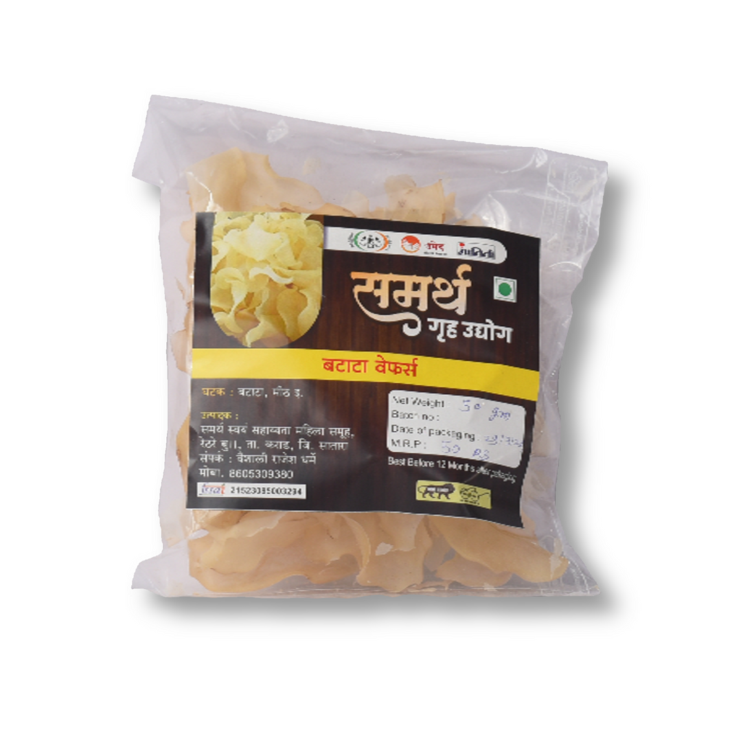 समर्थ गृहउद्योग बटाटा वेफर, नैसर्गिक घटकांनी बनवलेले, कोणतेही कृत्रिम रसायन नाही, 1000 ग्रॅमचा पॅक