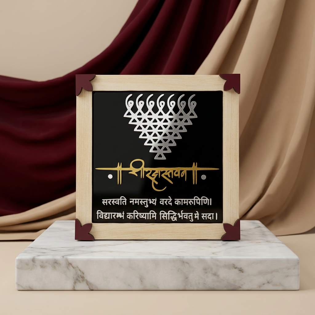 KALAWART CREATION Saraswati Wall Hanging 12 Inch Pack Of 1 Piece Handcrafted Wooden Wall Art Traditional Black Gold Silver Home Decor Gift