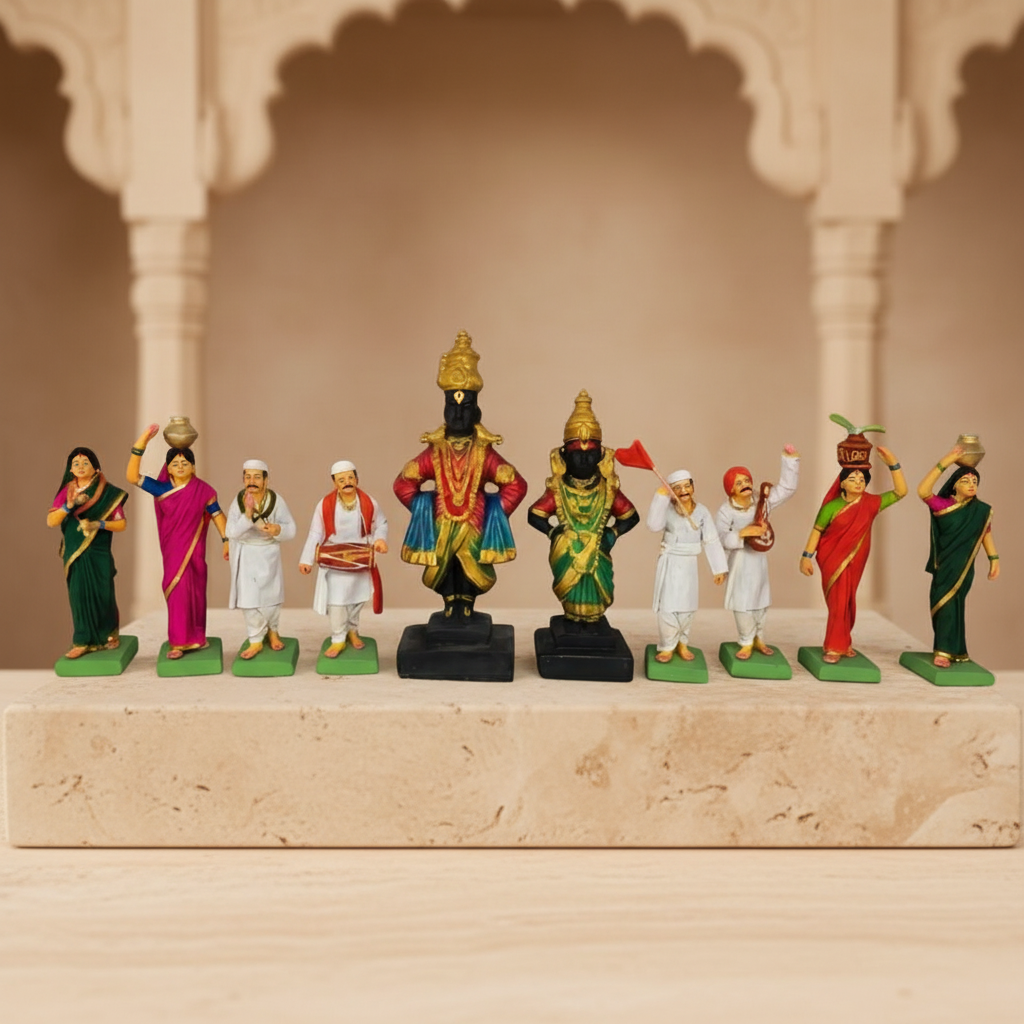 EARTHEN VITTHAL RUKHMAI WITH WARKARI Handcrafted Devotional Set Traditional Maharashtrian Clay Art Made by SHG Women Supporting Rural Livelihood Pack of 1