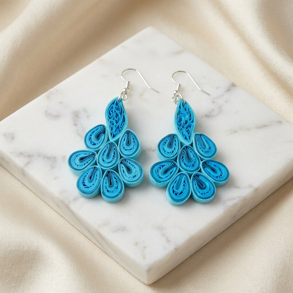KAGDI KALA Royal Blue Mayur Earrings Pack Of 1 Pair Handcrafted Paper Quilling Peacock Inspired Ethnic Jewellery Elegant Festive Fashion Collection