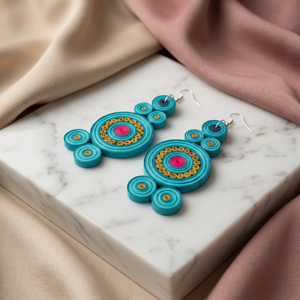 KAGDI KALA Real Blue Mandala Drops Earrings Pack Of 1 Pair Handcrafted Paper Quilling Ethnic Fashion Jewellery Elegant Contemporary Artisan Collection Premium