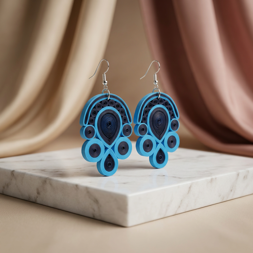 KAGDI KALA Peacock Dark Floral Petals Earrings Pack Of 1 Pair Handcrafted Paper Quilling Ethnic Fashion Jewellery Elegant Contemporary Artisan Collection Premium