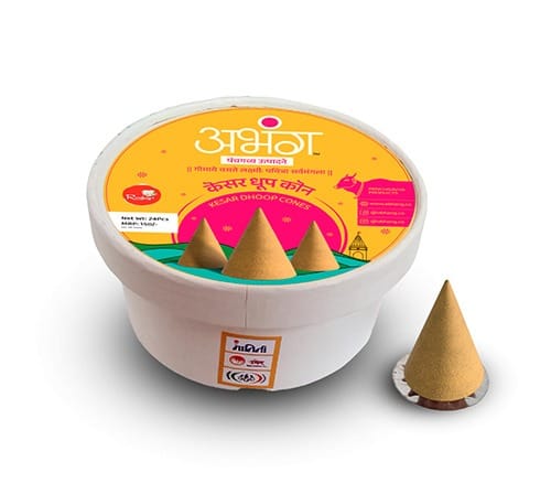 ABHANG Kesar Dhoop Cones Charcoal Free Long Lasting Natural Fragrance Made By Cow Dung No Artificial Essence Premium Pack Of 24 Cones