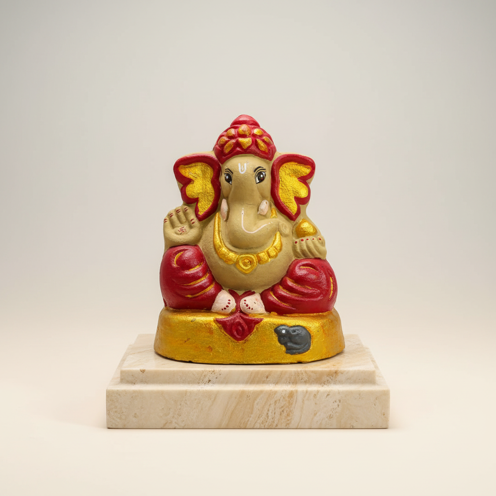 OM SAI SHG Gomai Eco-Friendly Shenacha Cow Dung Red Ganpati Statue 9 Inch Handcrafted Clay 100% Biodegradable Pack Of 1 Idol